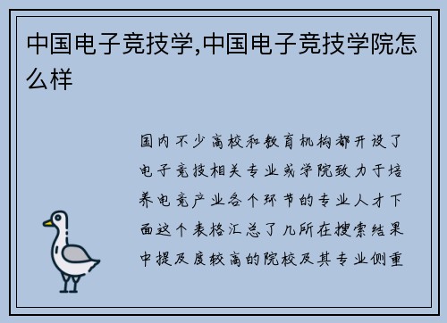 中国电子竞技学,中国电子竞技学院怎么样